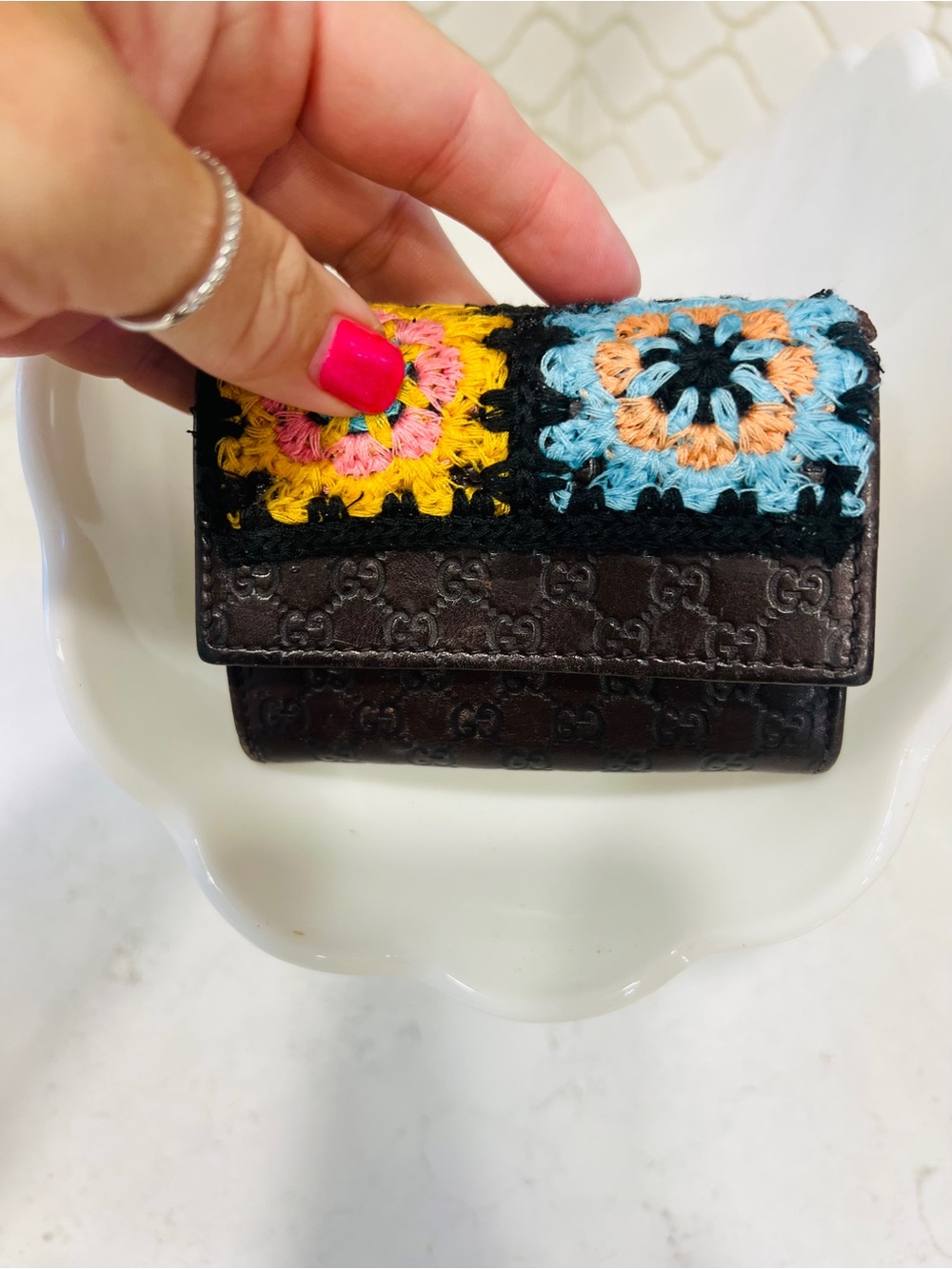 Authentic Gucci Guccissima Leather Wallet w/ Crochet Repair Brown Coin Wallet